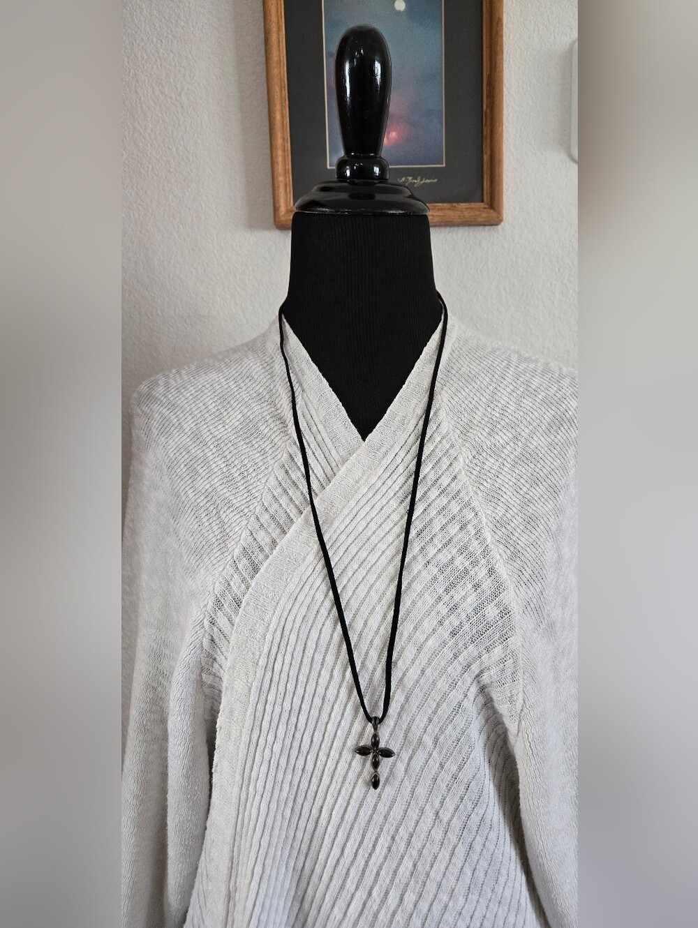 Vintage Sterling Silver & Black Onyx Cross Pendant